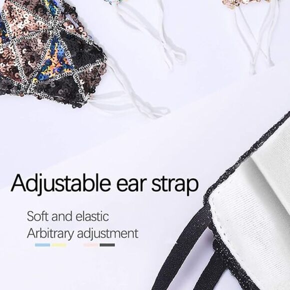 Women's Sparkly Sequin Face Cover Glitter Cotton Sequins Mixed Color Gold - Picture 5 of 6